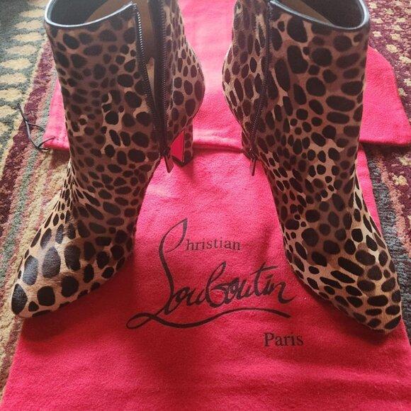 85mm So Eleonor Calf Hair Pony Fur Leopard Print Booties E223 - Picture 1 of 8